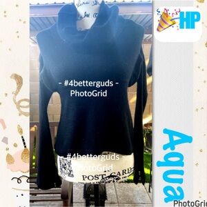 Aqua Bloomingdales Cashmere Blend Cowl Neck Bell Sleeves Black Sweater SM